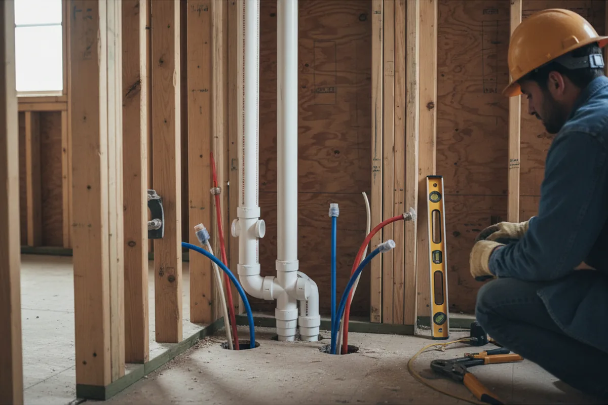Drain and supply rough-in during Sump Pump Repair in Cloverdale